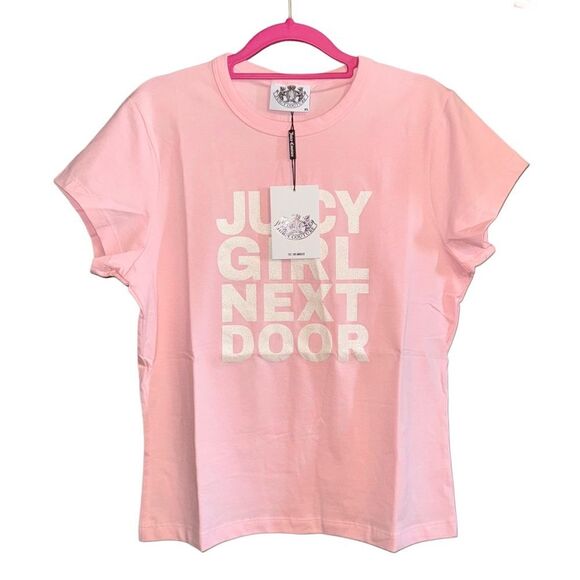 Juicy Couture JUICY GIRL NEXT DOOR Hilton Glitter T-Shirt Juicy Pink Sz X-Large - Picture 2 of 9